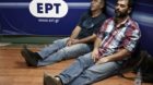 Protesters sleep inside the Greek state television ERT headquarters in Athens June 12, 2013.  Greece announced the closure of