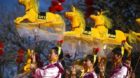 epa04047768 Performers do the horse dance on the eve of the Lunar New Year, or Spring Festival, at a park fair in Beijing, Ch