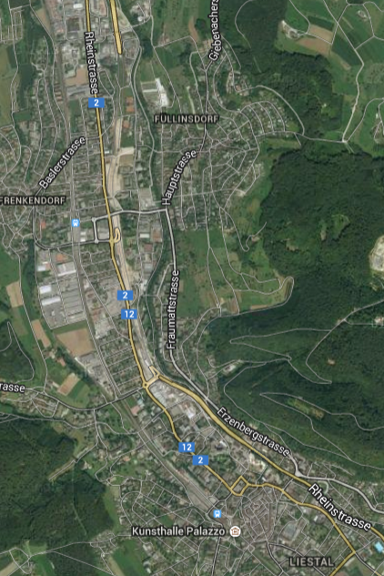 Schön zu sehen: Bereits jetzt ist das Gewerbe entlang der Rheinstrasse angeordnet bis hoch nach Liestal.