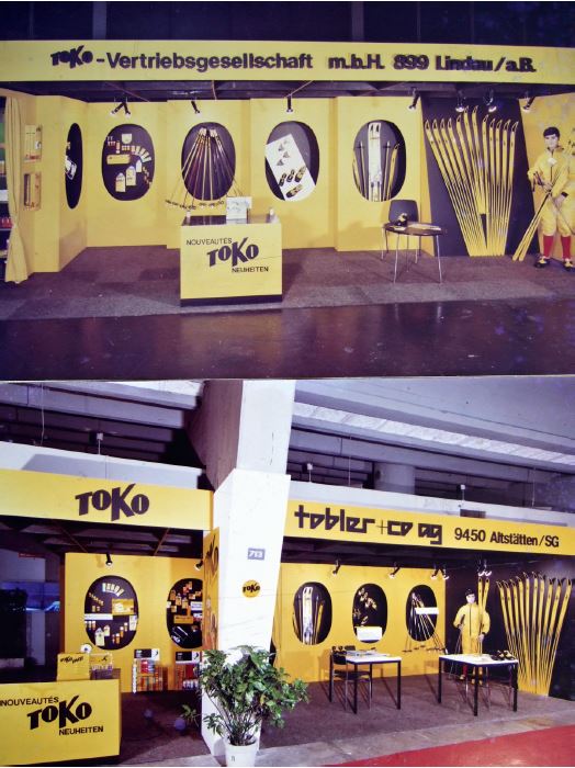 Messeauftritt in Gelb: Toko-Stand, 1970er-Jahre