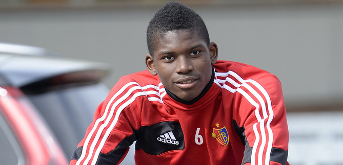Breel Embolo of Switzerland's soccer team FC Basel arrives for a training session in the St. Jakob-Park training area in Basel, Switzerland, on Wednesday, April 2, 2014. Switzerland's FC Basel 1893 is scheduled to play against Spain's Valencia CF in an UE