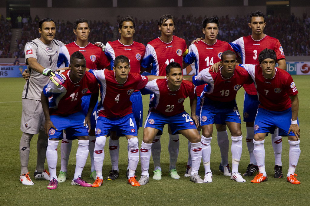 FILE- In this June 7, 2014 file photo, Costa Rica national soccer team poses prior to the start the 2014 World Cup qualifying soccer match between Costa Rica and Honduras in San Jose, Costa Rica. Background from left: Keilor Navas, Ariel Rodriguez, Celso 