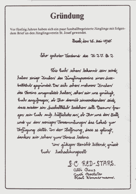 Der Brief, in dem Albi Roos, Gusti Bochsler und Karl Zimmermann darum beten, «dass ein Fussbalclub bestehen soll».