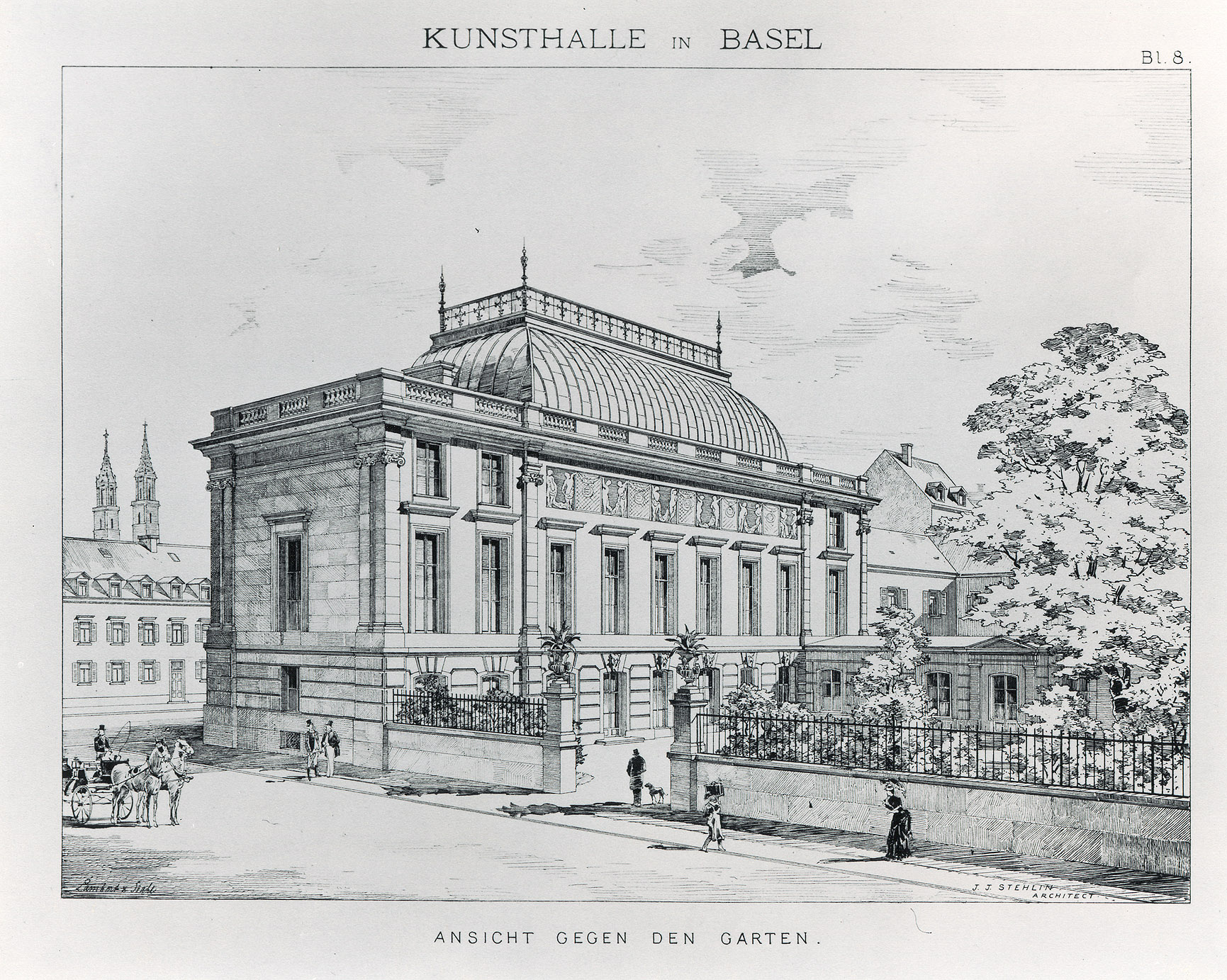 Die Gartenfassade der Kunsthalle nach einem Stich, um 1892.