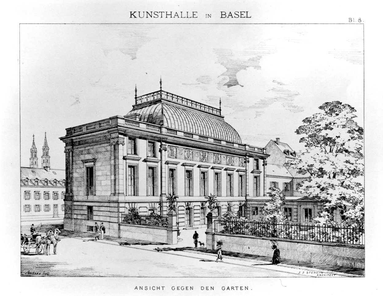 Gartenfassade der Kunsthalle nach einem Stich, um 1892.