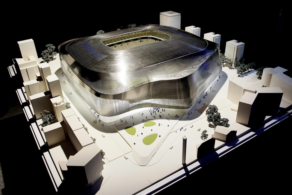 epa04495536 (FILE) A file picture dated 31 January 2014 of the model of the new Santiago Bernabeu stadium on display during its presentation in Madrid, Spain. The fans of Real Madrid are not pleased with the plan to rename the club's legendary Estadio Bernabeu, to judge by an online poll taken on 18 November 2014. Real Madrid President Florentino Perez has been planning to put a commercial name on the 67-year-old stadium for several months now. EPA/PACO CAMPOS *** Local Caption *** 51204970