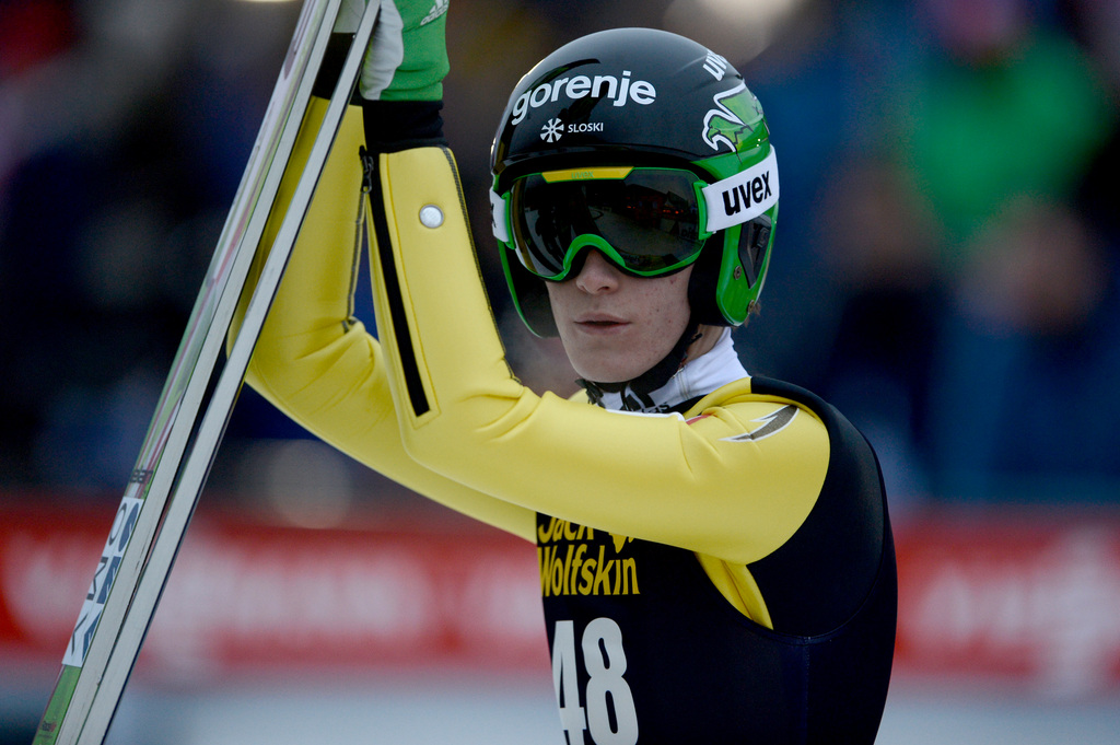 Peter Prevc from Slovenia during the men's Ski jumping FIS World Cup at the Titlisschanze in Engelberg, Switzerland, Saturday 20 December 2014. (KEYSTONE/Urs Flueeler)