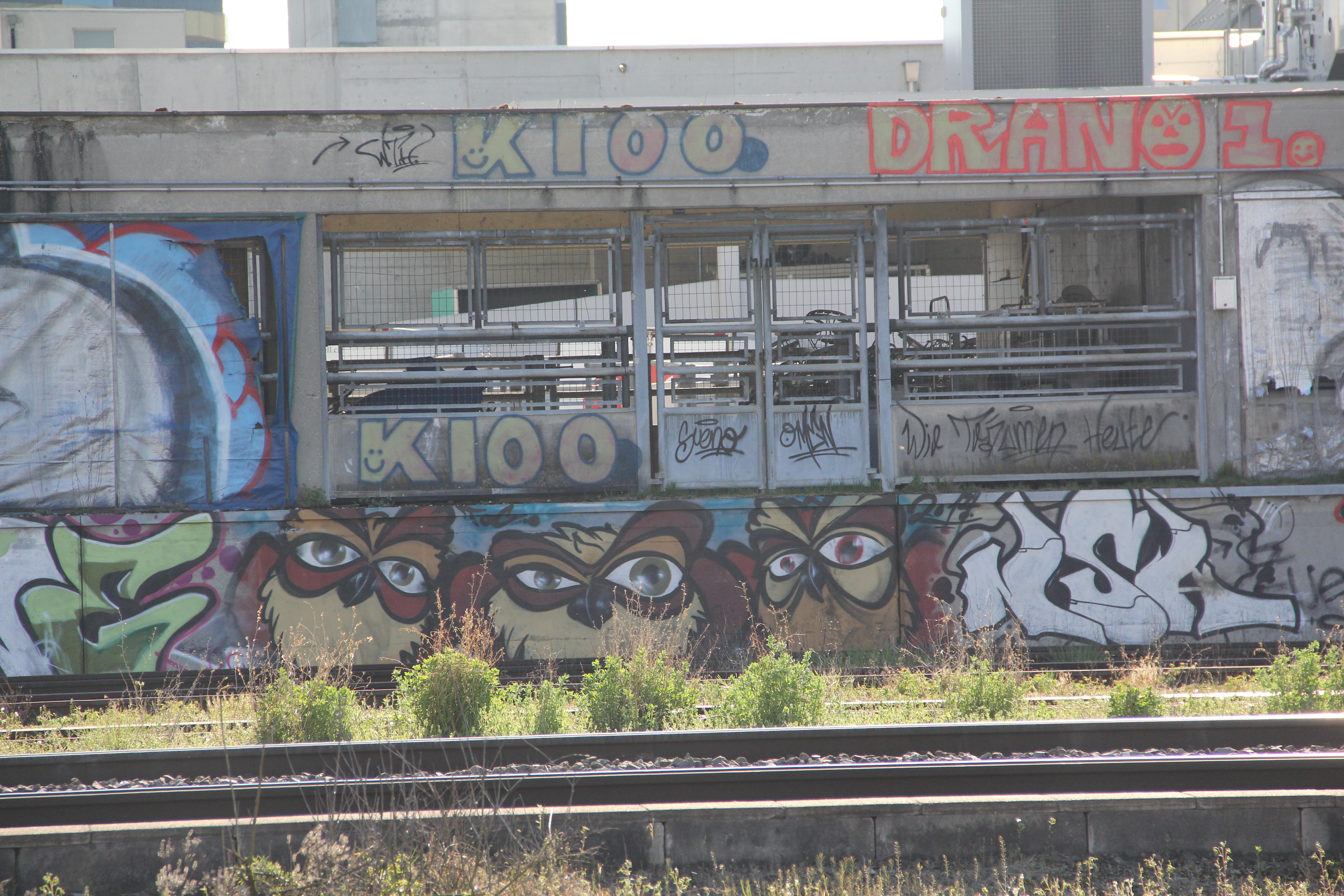 Kauzige Graffitikunst am Bahngeleise: Die kleine Line vom Lysbüchel.