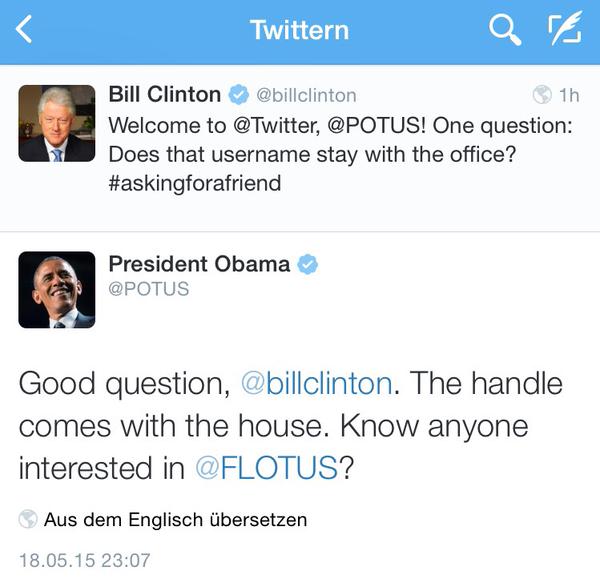 Die Neuigkeit der Woche: Barack Obama hat nun einen persönlichen Twitteraccount. Begrüsst wurde er auf Twitter gleich von einem anderen Prominenten.