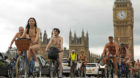 Cyclists take part in the 2015 annual World Naked Bike ride in London, Britain June 13, 2015.  Riders stripped off to highlig