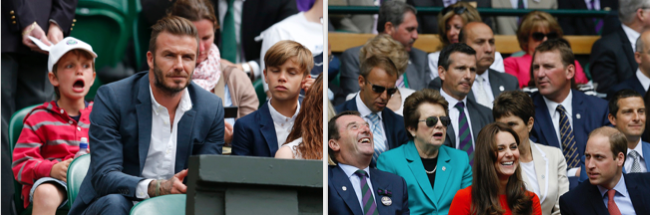 Promi-Auflauf: David Beckham und Sohn (rechts) waren da, Kate Middleton und Prinz William auch – Wimbledon, das ist auch sehen und gesehen werden.