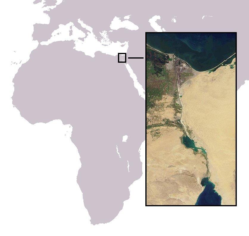 Der Suezkanal zwischen dem Roten Meer und dem Mittelmeer.