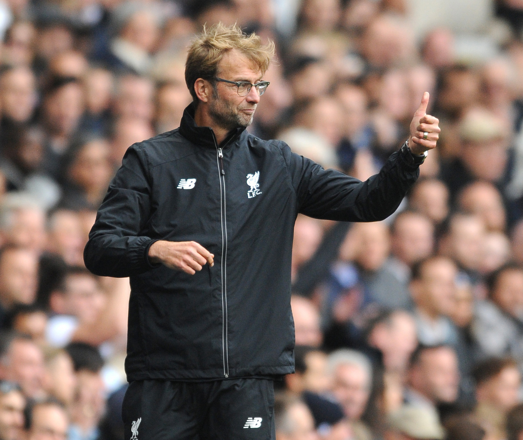 Liverpool manager Juergen Klopp gestures during the English Premier League soccer match between Tottenham Hotspur and Liverpool at the White Hart Lane, London, England, Saturday, Oct. 17, 2015. (AP Photo/Rui Vieira)