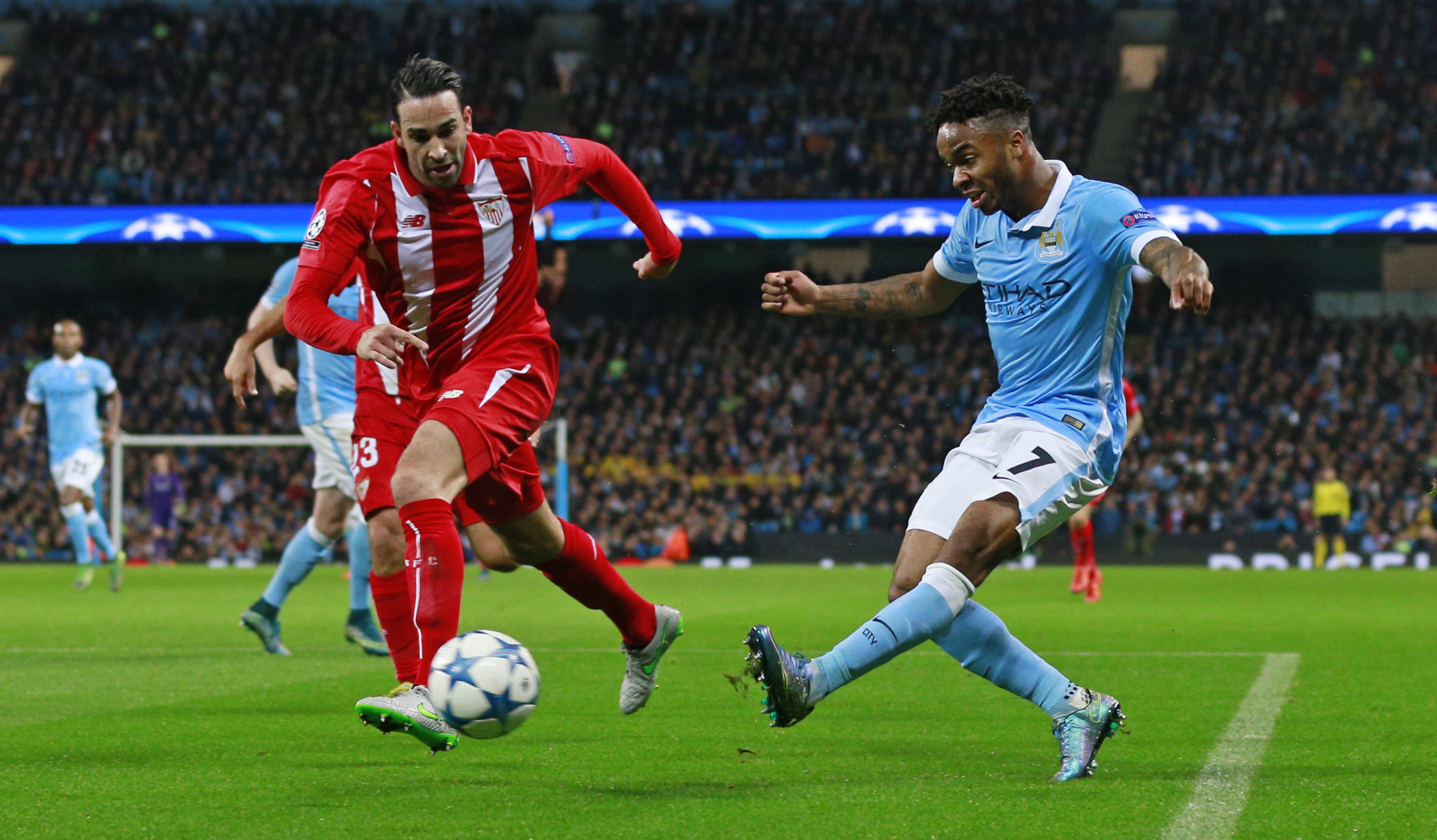 Football - Manchester City v Sevilla - UEFA Champions League Group Stage - Group D - Etihad Stadium, Manchester, England - 21/10/15 Manchester City's Raheem Sterling in action Action Images via Reuters / Jason Cairnduff Livepic EDITORIAL USE ONLY.