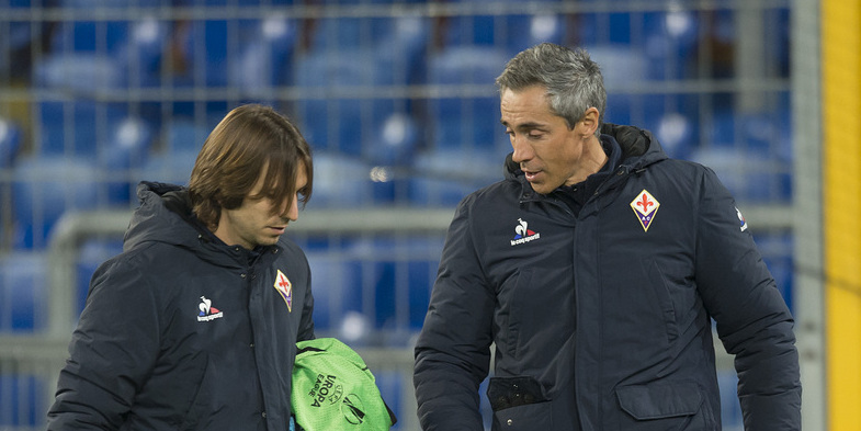 Fiorentina's Portuguese head coach Paulo Sousa, right, and his assistant Victor Sanches, left, during a training session in the St. Jakob-Park stadium in Basel, Switzerland, on Wednesday, November 25, 2015. Italy's ACF Fiorentina is scheduled to play against Switzerland's FC Basel 1893 in an UEFA Europa League group I group stage matchday 5 soccer match on Thursday, November 26, 2015. (KEYSTONE/Georgios Kefalas)
