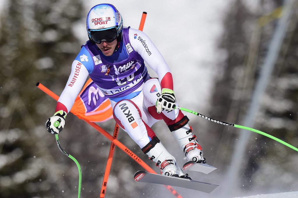 Carlo Janka, of Switzerland, skis during a training run at the men's World Cup downhill in Lake Louise, Alberta, Wednesday, Nov. 25, 2015. (Frank Gunn/The Canadian Press via AP)