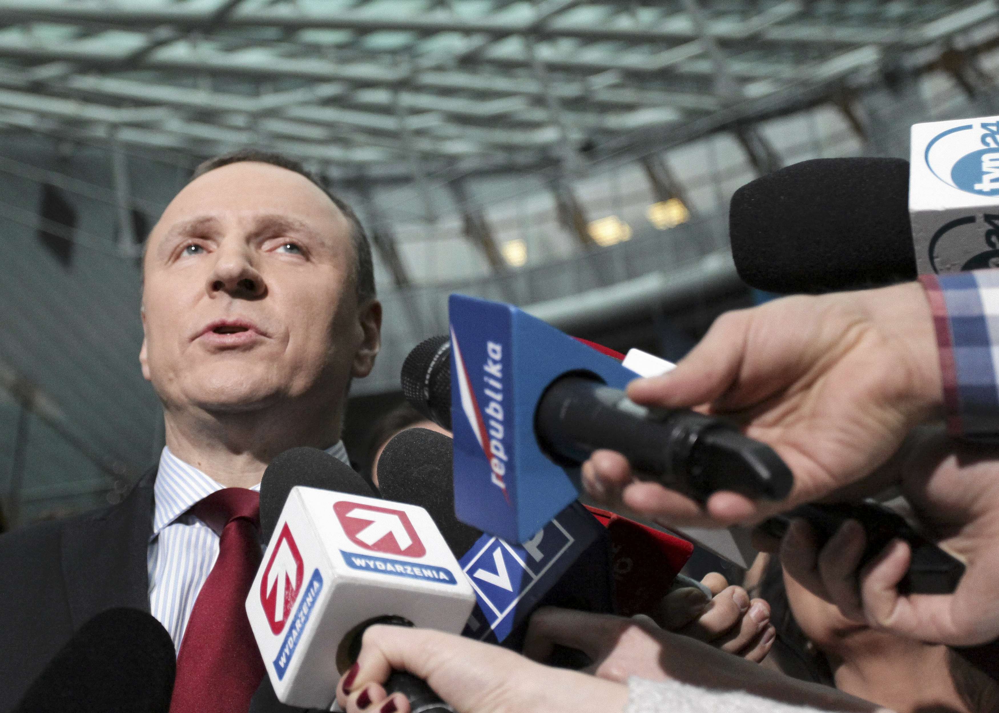 A newly appointed president of Polish Television (TVP) Jacek Kurski speaks to the press in Warsaw, Poland January 8, 2016. The European Commission will discuss next week the situation in Poland, the bloc's biggest eastern member, where a new conservative and Eurosceptic government drew criticism that it was undermining democratic principles with its reforms of the country's state-funded media and the top constitutional court. REUTERS/Slawomir Kaminski/Agencja Gazeta THIS IMAGE HAS BEEN SUPPLIED BY A THIRD PARTY. IT IS DISTRIBUTED, EXACTLY AS RECEIVED BY REUTERS, AS A SERVICE TO CLIENTS. POLAND OUT. NO COMMERCIAL OR EDITORIAL SALES IN POLAND.