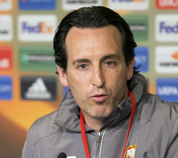 Sevilla's coach Unai Emery speaks during a press conference in Molde, Norway, Wednesday Feb. 24, 2016, a day ahead of the Europa League match between Molde and Sevilla. (Svein Ove Ekornesvaag/NTB Scanpix via AP) NORWAY OUT