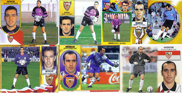Hommage an einen Torhüter: Sammelbilder mit Ramón Rodríguez Verdejo als Torhüter des Sevilla Futbol Club von 1990 bis 1999.