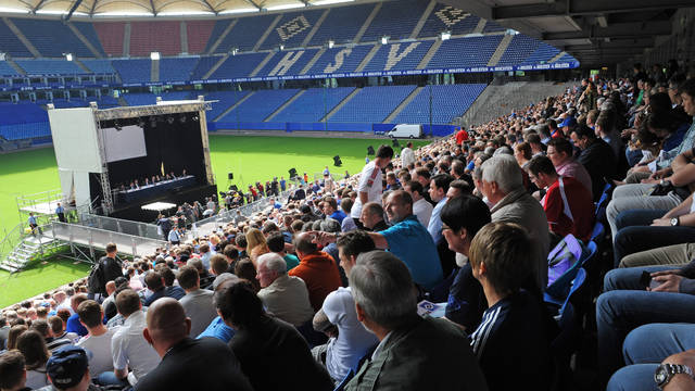 So sah es 2014 bei der Mitgliedersammlung des Hamburger SV im Volksparkstadion aus.