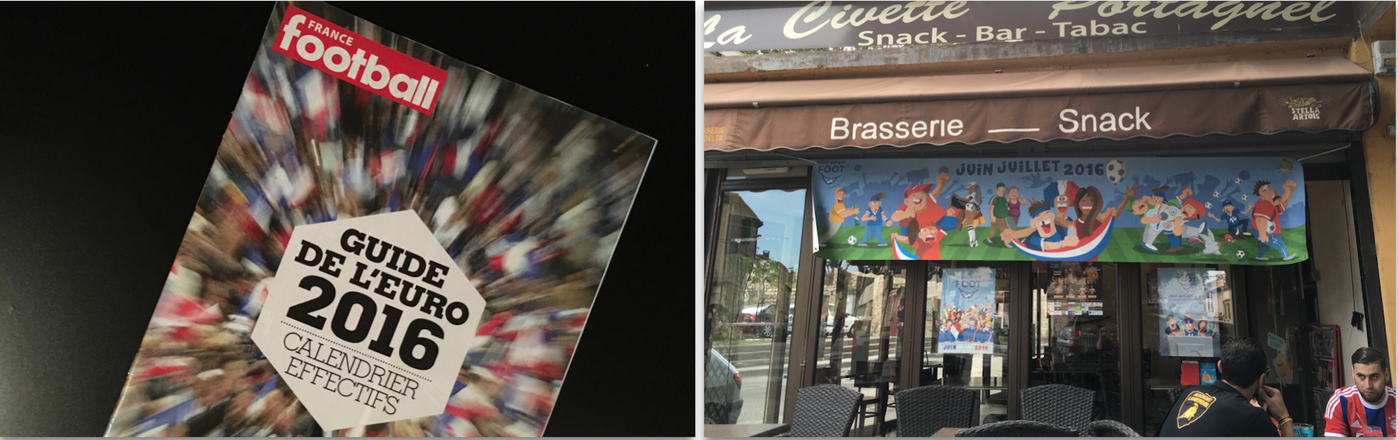Die Bibel des Fussballs und eine Strassencafé-Szenerie aus Arles eine Woche vor dem EM-Start.