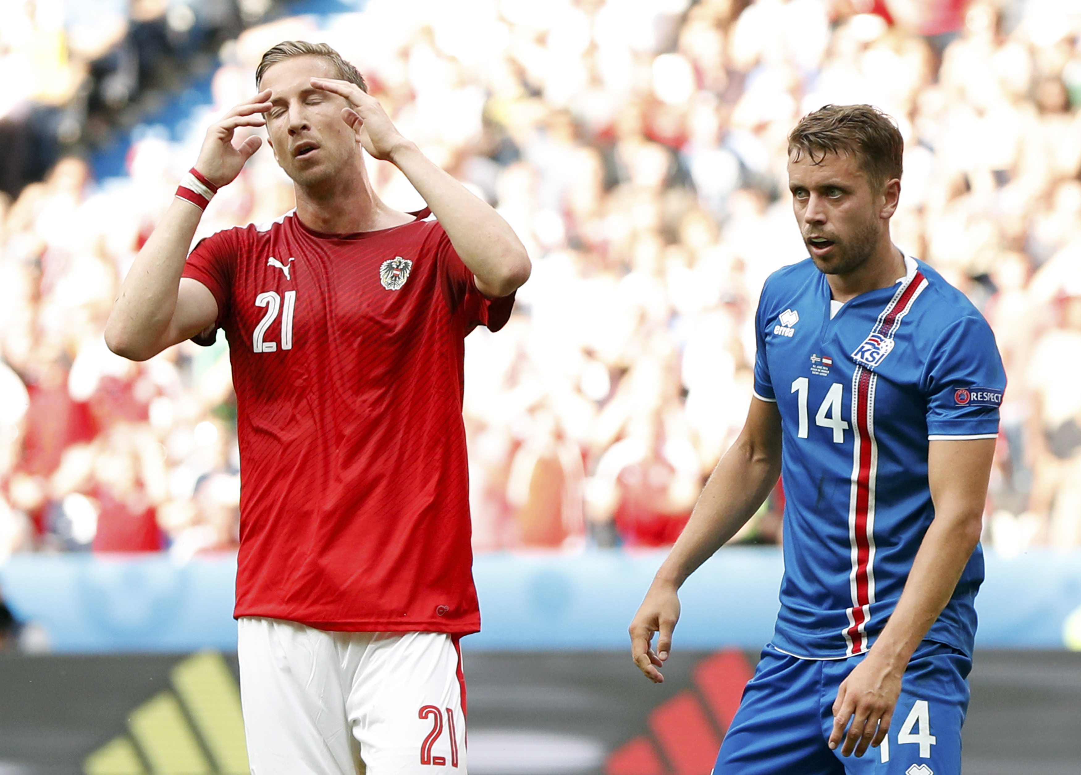 Football Soccer - Iceland v Austria - EURO 2016 - Group F - Stade de France, Saint-Denis near Paris, France - 22/6/16 - Austria's Marc Janko reacts. REUTERS/John Sibley