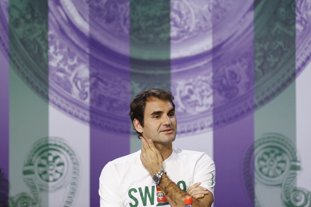Roger Federer of Switzerland speaks during a press conference at the All England Lawn Tennis Championships in Wimbledon, London, Saturday, June 25, 2016. The Wimbledon Tennis Championships 2016 will be held in London from 27 June to 10 July. (KEYSTONE/Peter Klaunzer)