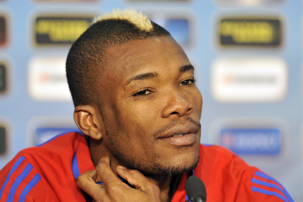 FC Basel's Geoffroy Serey Die during a press conference in the St. Jakob-Park stadium in Basel, Switzerland, on Wednesday, March 6, 2013. Switzerland's FC Basel 1893 is scheduled to play against Russia's FK Zenit St. Petersburg in an UEFA Europa League round of 16 first leg soccer match on Thursday, March 7, 2013. (KEYSTONE/Georgios Kefalas)