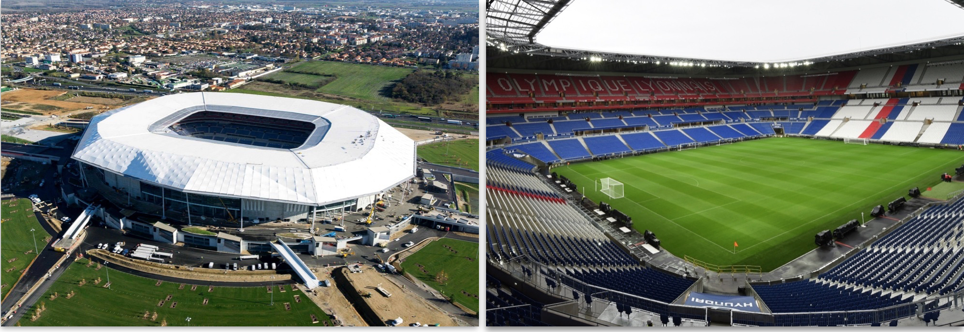 Der Parc Olympique Lyonnais, auch bekannt als Stade de Lumières, ist in Décines-Charpieu, einer östlich gelegenen Nachbargemeinde der Stadt Lyon Anfang 2016 eröffnet worden.