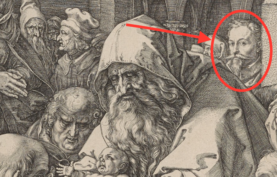 Das da ist Hendrick Goltzius im Hintergrund einer «Beschneidung Christi» im Stile von Albrecht Dürer.