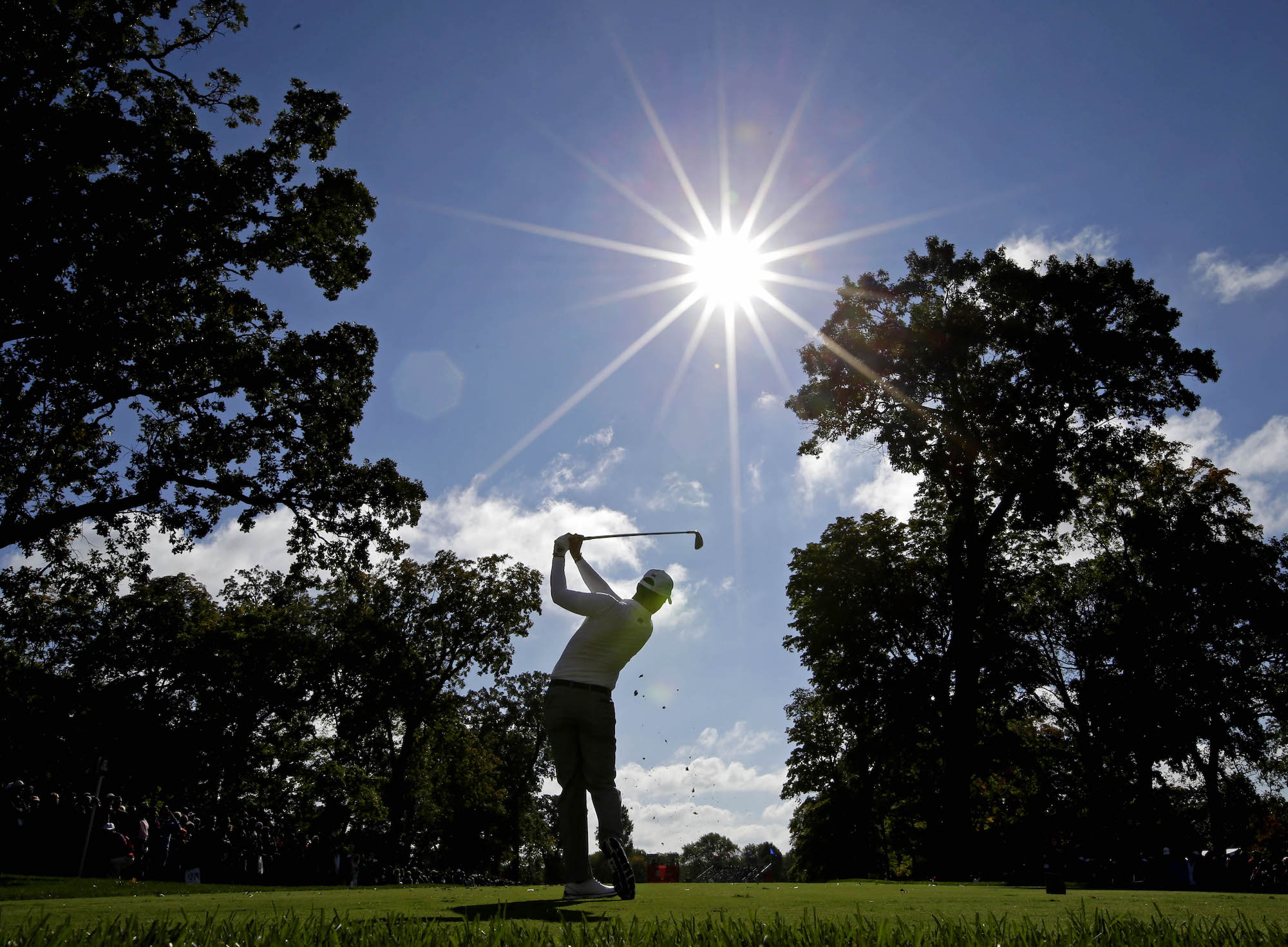 Sep 29, 2016; Chaska, MN, USA; Danny Willett of England plays his shot from the fourth tee during a practice round for the 41st Ryder Cup at Hazeltine National Golf Club. Mandatory Credit: Rob Schumacher-USA TODAY Sports