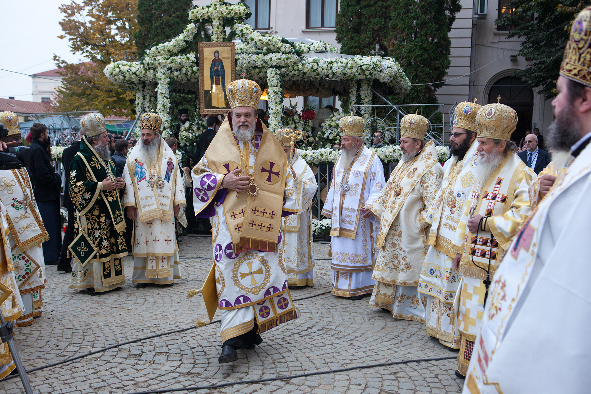 High priests of Romanian Orthodox Church gather at the relics of Saint Parascheva, in Iasi, October 14, 2013. She is considered the Patron Saint and Protector of Moldavia and each year, on October the 14th, on the Saint’s Day, hundreds of thousands of people from all over the county and abroad come on a pilgrimage.
