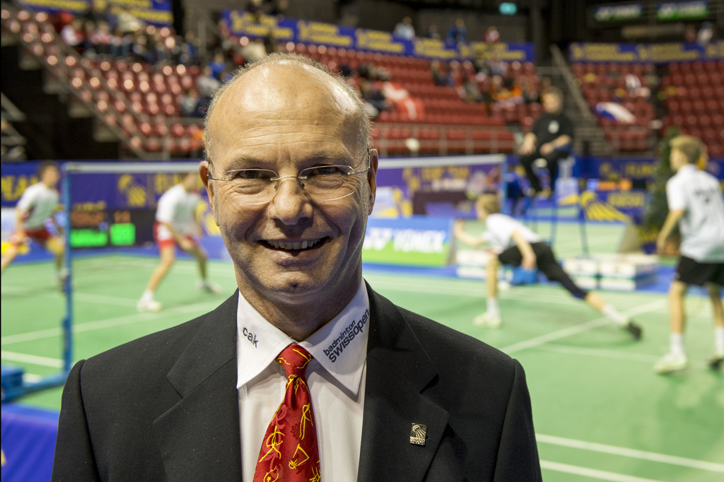 Charles A. Keller, Tournament Director of the European Men's and Women's Team Badminton Championships, in the St. Jakobshalle in Basel, Switzerland, on Sunday, February 16, 2014. (KEYSTONE/Georgios Kefalas)