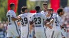 Die Basler feiern das 0-1 mit Torschuetze Taulant Xhaka, zweiter von rechts, waehrend dem Schweizer Cup Fussballspiel zwische