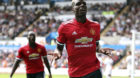 Manchester United's Paul Pogba celebrates scoring his side's third goal, during the English Premier League soccer match betwe