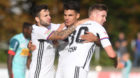 Basel's player Cedric Jan Itten, right, celebrates the 0-1 goal during the 16th final soccer match of the Swiss Cup between F