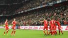 Team Switzerland celebrates after Switzerland's Steven Zuber scored 3-0 during the 2018 Fifa World Cup Russia group B qualifi