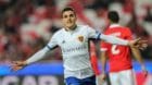 epa06369628 FC Basel's player Mohamed Elyounoussi celebrates after scoring a goal agianst Benfica during their UEFA Champions