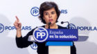 epa06393867 Spanish Deputy Prime Minister Soraya Saenz de Santamaria delivers a speech at a meeting of head of the candidate 