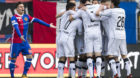 04.02.2018; Basel; Fussball Super League - FC Basel - FC Lugano;
Luganos Spielern jubeln nach dem Tor zum 0:1. Enttaeuschung 