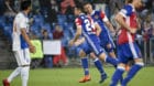 18.04.2018; Basel; Fussball Super League - FC Basel - Grasshopper Club Zuerich; Mohamed Elyounoussi (Basel) und Marek Suchy (