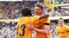 22.04.2018; Bern; Fussball Super League - BSC Young Boys - FC Lausanne-Sport; 
Kevin Mbabu und der Torschuetzen zum 4:1 Chris