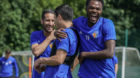 14.06.2018; Basel; Fussball Super League - Training FC Basel;
Samuele Campo (Basel) Blas Riveros (Basel) Dimitri Oberlin (Bas