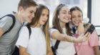 Happy students taking a selfie in school model released Symbolfoto property released PUBLICATIONxINxGERxSUIxAUTxHUNxONLY ZEF1